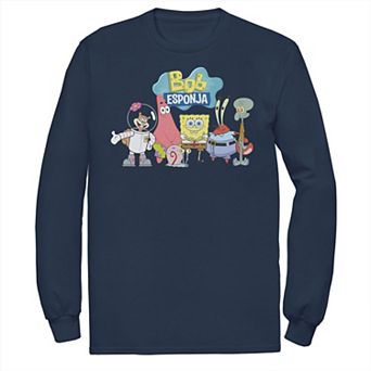 Men's Nickelodeon SpongeBob SquarePants Bob Esponja Happy Group Shot Long Sleeve Graphic Tee