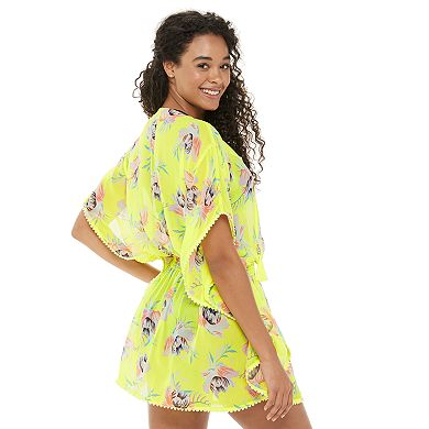 Women's Miken Print Smocked-Waist Poncho Cover-Up Dress