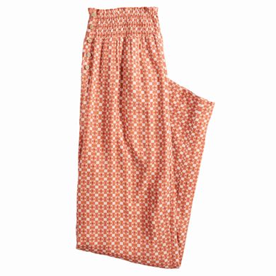 Juniors' Pink Rose Print Smocked Wide-Leg Gaucho Pants