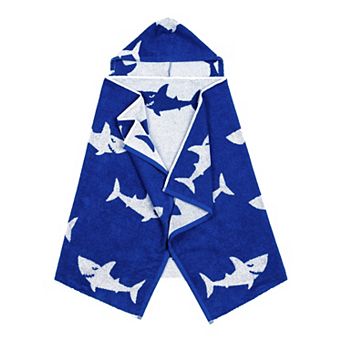 Linum Home Textiles Kids Shark Turkish Aegean Cotton Hooded Easy Bath & Beach Wrap