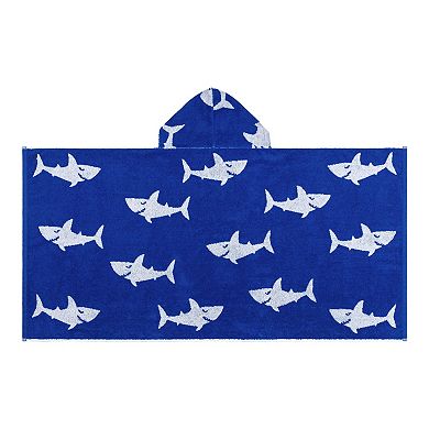 Linum Home Textiles Kids Shark Turkish Aegean Cotton Hooded Easy Bath & Beach Wrap