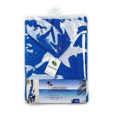 Linum Home Textiles Kids Shark Turkish Aegean Cotton Hooded Easy Bath & Beach Wrap
