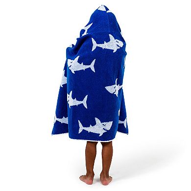Linum Home Textiles Kids Shark Turkish Aegean Cotton Hooded Easy Bath & Beach Wrap