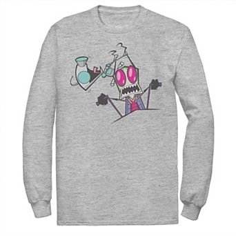 Men's Nickelodeon Invader Zim Gir Pulling Zim's Antennas Portrait Long Sleeve Graphic Tee