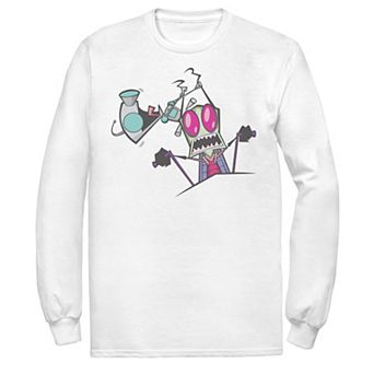 Men's Nickelodeon Invader Zim Gir Pulling Zim's Antennas Portrait Long Sleeve Graphic Tee