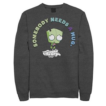 Men's Nickelodeon Invader Zim Gir Somebody Needs A Hug Sad Portait Graphic Fleece Pullover