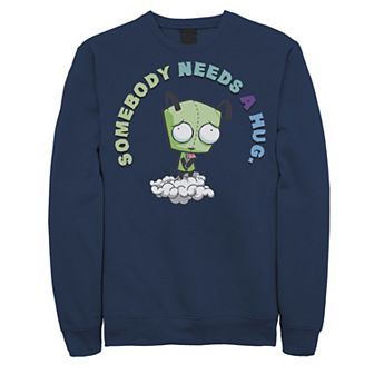 Men's Nickelodeon Invader Zim Gir Somebody Needs A Hug Sad Portait Graphic Fleece Pullover