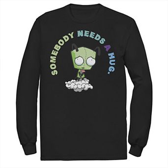 Men's Nickelodeon Invader Zim Gir Somebody Needs A Hug Sad Portrait Long Sleeve Graphic Tee