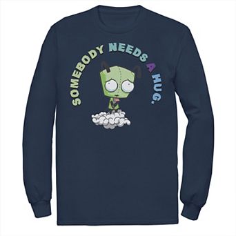 Men's Nickelodeon Invader Zim Gir Somebody Needs A Hug Sad Portrait Long Sleeve Graphic Tee
