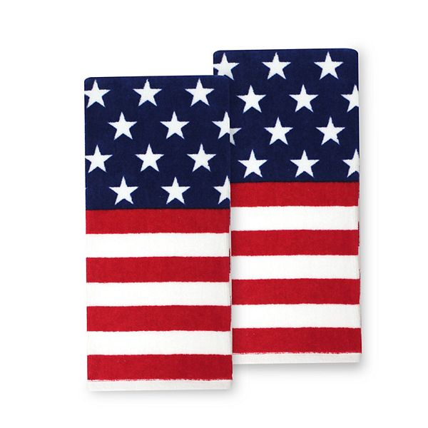 2 SAME PRINTED KITCHEN TOWELS AMERICAN STARS & STRIPES 15"x25" PATRIOTIC HC 