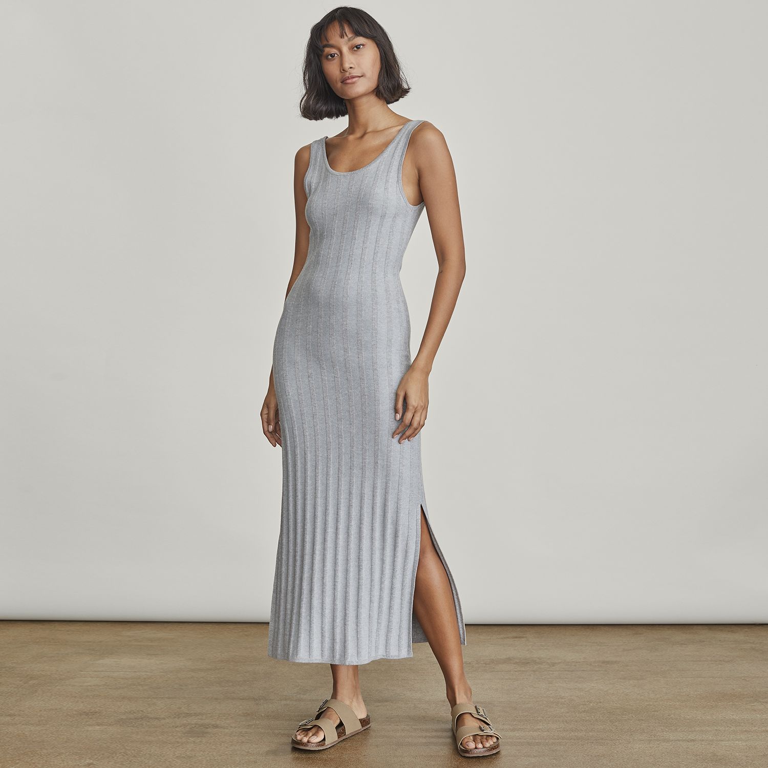 grey ribbed maxi dress