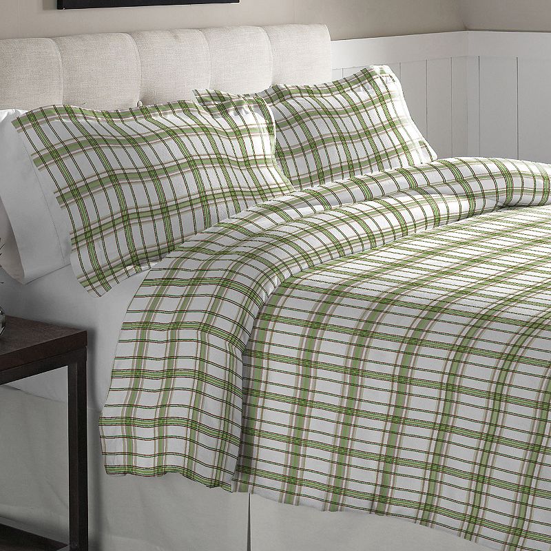 Pointehaven Heavy-Weight Flannel Duvet Cover Set, Green, Twin