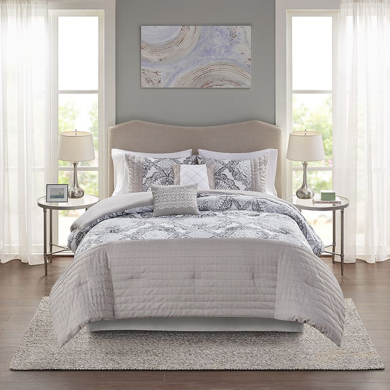 Madison Park Adrian 6-Piece Comforter and Sham Set, Grey, Queen