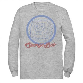 Men's Nickelodeon SpongeBob SquarePants Line Art Cursive Logo Portrait Long Sleeve Graphic Tee