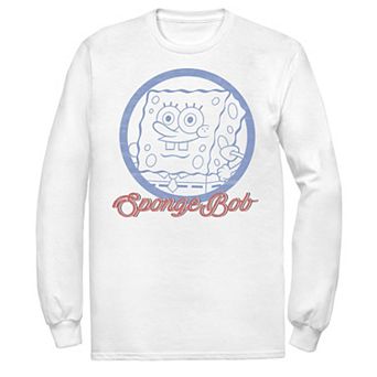 Men's Nickelodeon SpongeBob SquarePants Line Art Cursive Logo Portrait Long Sleeve Graphic Tee