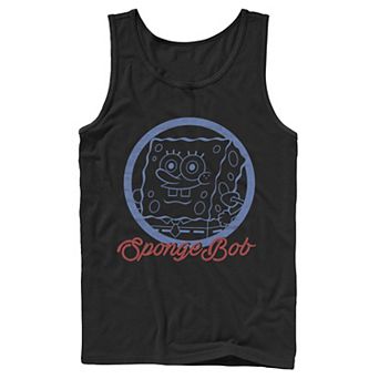 Men's Nickelodeon SpongeBob SquarePants Line Art Cursive Logo Portrait Graphic Tank Top