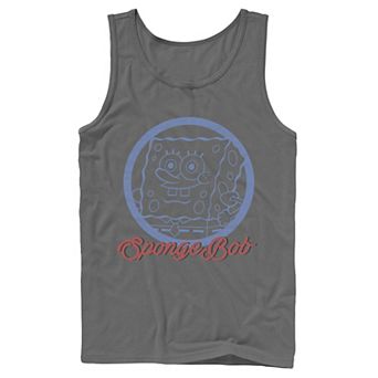 Men's Nickelodeon SpongeBob SquarePants Line Art Cursive Logo Portrait Graphic Tank Top