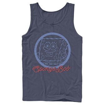 Men's Nickelodeon SpongeBob SquarePants Line Art Cursive Logo Portrait Graphic Tank Top