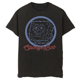 Men's Nickelodeon SpongeBob SquarePants Line Art Cursive Logo Portrait Graphic Tee