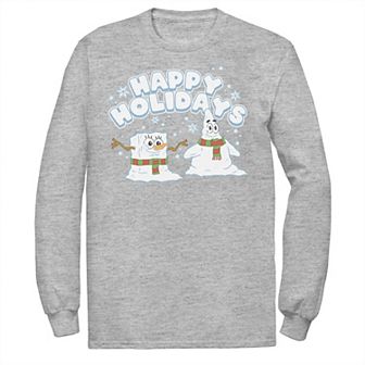 Men's Nickelodeon Spongebob Squarepants Patrick Star Snowmen Happy Holidays Long Sleeve Graphic Tee