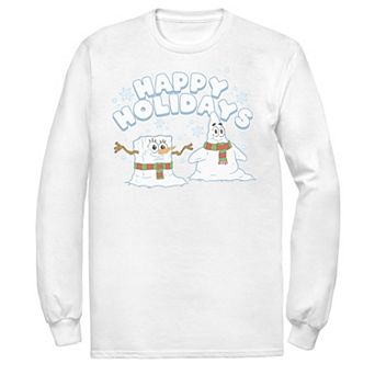 Men's Nickelodeon Spongebob Squarepants Patrick Star Snowmen Happy Holidays Long Sleeve Graphic Tee