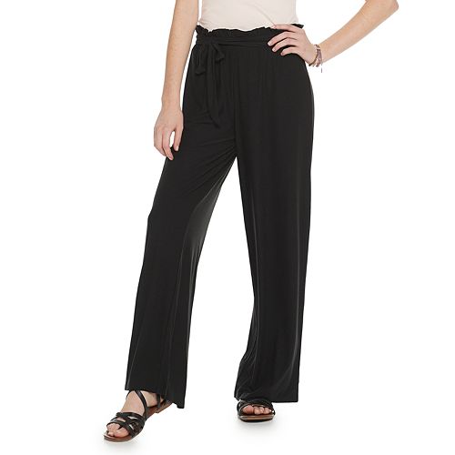 Juniors' Pink Republic Paper-Bag Waist Peached Wide Leg Pants