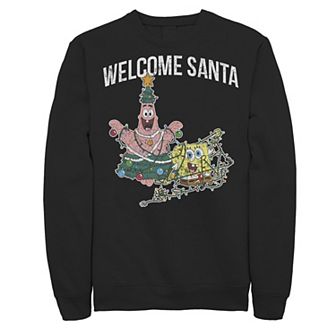 Men's Nickelodeon Spongebob Squarepants Patrick Star Welcome Santa Christmas Graphic Fleece Pullover