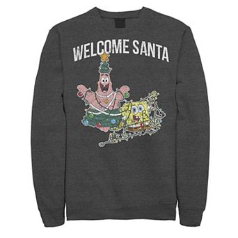 Men's Nickelodeon Spongebob Squarepants Patrick Star Welcome Santa Christmas Graphic Fleece Pullover