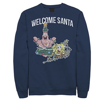 Men's Nickelodeon Spongebob Squarepants Patrick Star Welcome Santa Christmas Graphic Fleece Pullover