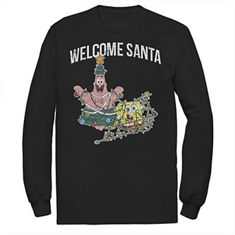 Men's Nickelodeon Spongebob Squarepants Patrick Star Welcome Santa Christmas Long Sleeve Graphic Tee