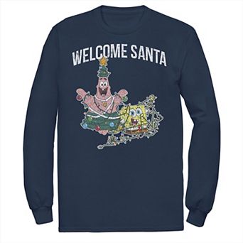 Men's Nickelodeon Spongebob Squarepants Patrick Star Welcome Santa Christmas Long Sleeve Graphic Tee