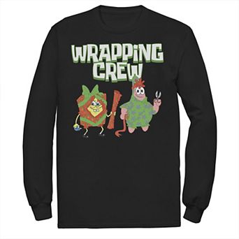 Men's Nickelodeon Spongebob Squarepants Patrick Wrapping Crew Christmas Long Sleeve Graphic Tee