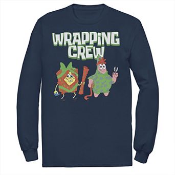 Men's Nickelodeon Spongebob Squarepants Patrick Wrapping Crew Christmas Long Sleeve Graphic Tee