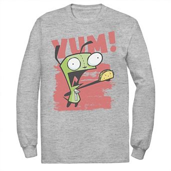 Men's Nickelodeon Invader Zim Gir Screaming Yum! Taco Portrait Long Sleeve Graphic Tee