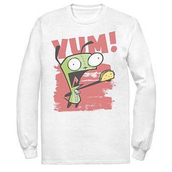 Men's Nickelodeon Invader Zim Gir Screaming Yum! Taco Portrait Long Sleeve Graphic Tee