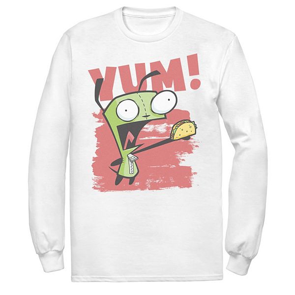 Mens Nickelodeon Invader Zim Gir Screaming Yum Taco Portrait Long Sleeve Graphic Tee 