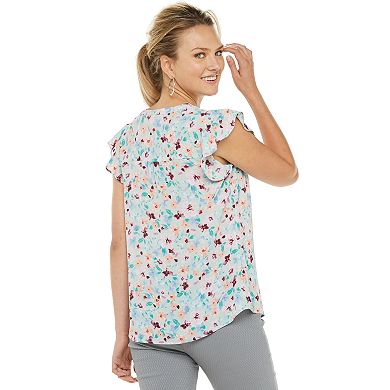 Women's ELLE™ Split Neck Flutter Sleeve Top