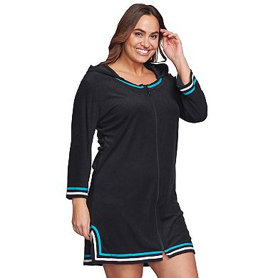 Plus Size Mazu Swim Black Hooded Terry Cloth Cover-Up