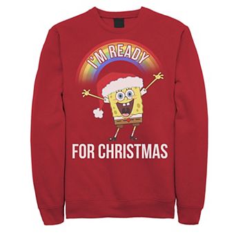 Men's Nickelodeon SpongeBob SquarePants I'm Ready For Christmas Rainbow Graphic Fleece Pullover