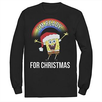 Men's Nickelodeon SpongeBob SquarePants I'm Ready For Christmas Rainbow Long Sleeve Graphic Tee