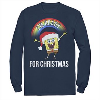 Men's Nickelodeon SpongeBob SquarePants I'm Ready For Christmas Rainbow Long Sleeve Graphic Tee