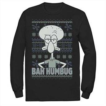 Men's Nickelodeon SpongeBob SquarePants Squidward Bah Humbug Ugly Christmas Long Sleeve Graphic Tee
