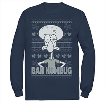 Men's Nickelodeon SpongeBob SquarePants Squidward Bah Humbug Ugly Christmas Long Sleeve Graphic Tee