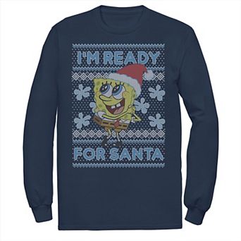 Men's Nickelodeon SpongeBob SquarePants I'm Ready For Santa Ugly Christmas Long Sleeve Graphic Tee