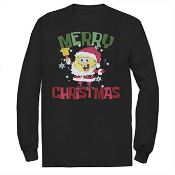 Men's Nickelodeon Spongebob Squarepants Santa Outfit Merry Christmas Long Sleeve Graphic Tee