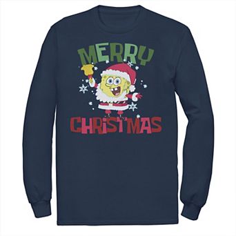 Men's Nickelodeon Spongebob Squarepants Santa Outfit Merry Christmas Long Sleeve Graphic Tee
