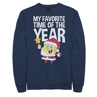 Men's Nickelodeon Spongebob Squarepants Santa Christmas Favortie Time Graphic Fleece Pullover