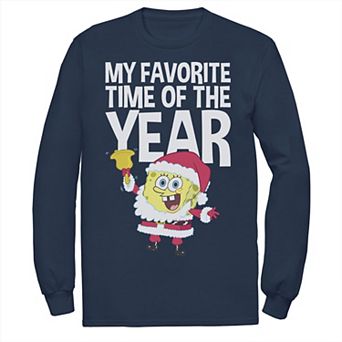 Men's Nickelodeon Spongebob Squarepants Santa Christmas Favortie Time Long Sleeve Graphic Tee