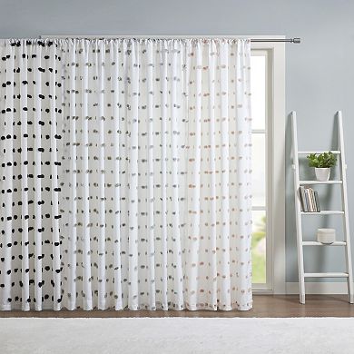 Intelligent Design Lauren Pom Pom Embellished Light Filtering Window Curtain