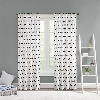 Intelligent Design Lauren Pom Pom Embellished Light Filtering Rod Pocket 1 Window Curtain Panel